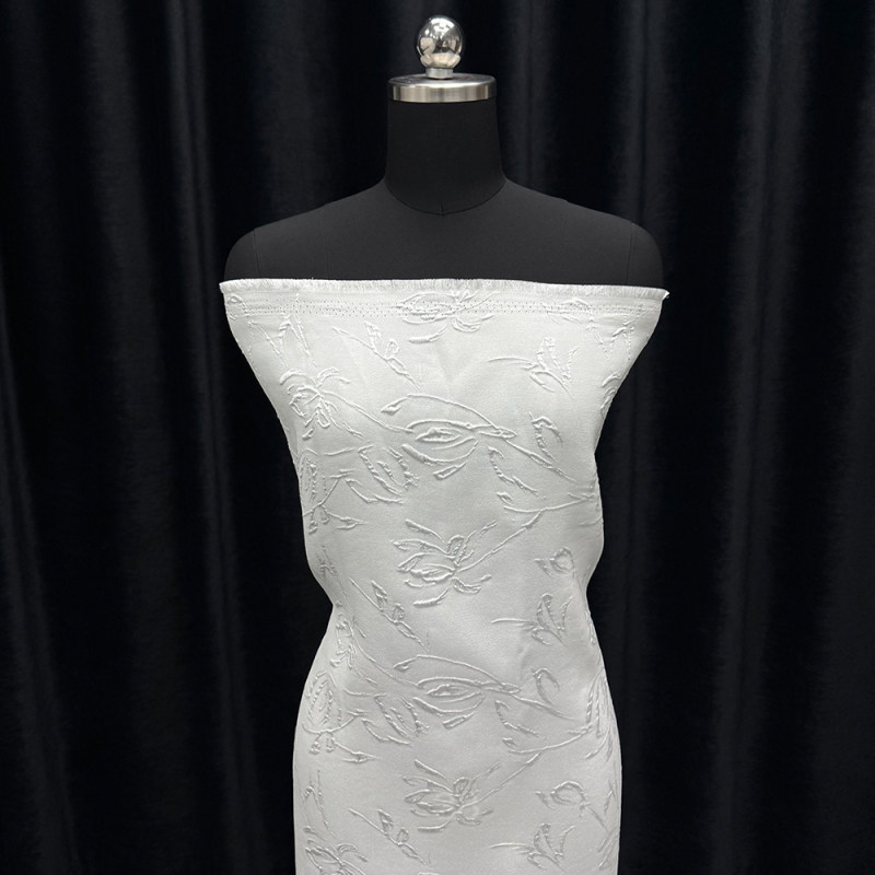 GCW-55003 Ivory Minimalist Line Art Lotus Jacquard Satin Fabric | 143cm